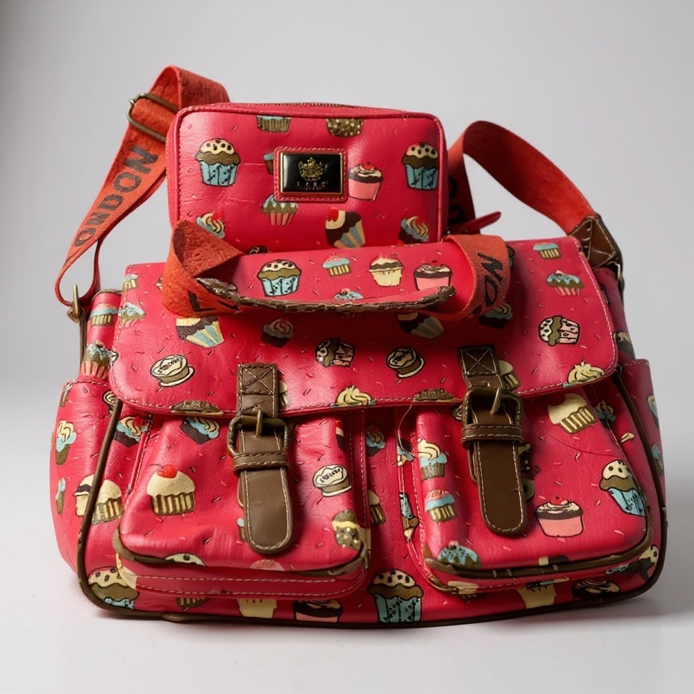 Vibrant pink Cupcake oilcloth medium bag UK designer lydc Wallet and bag